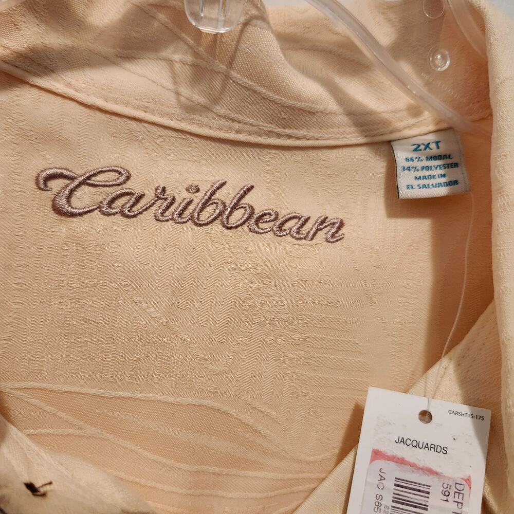 NWT Caribbean Tall Man Leaf Textured Camp Shirt 2XL Tropical Hawaiian Vacation - Picture 4 of 7